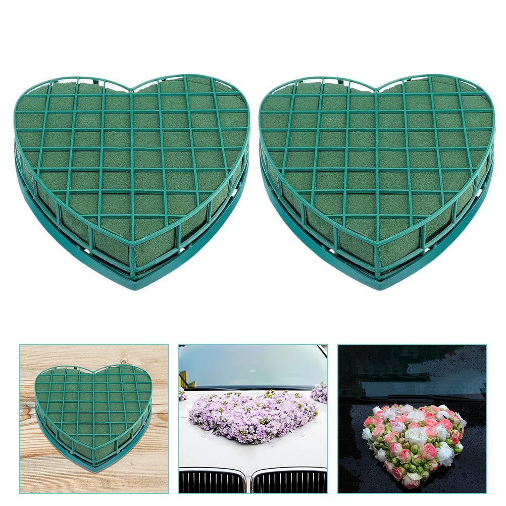 

2 Pcs Heart-Shaped Flower Mud Tray Floral Stand Wedding Car Decor Foams Disc Arrangement Plastic Sucker