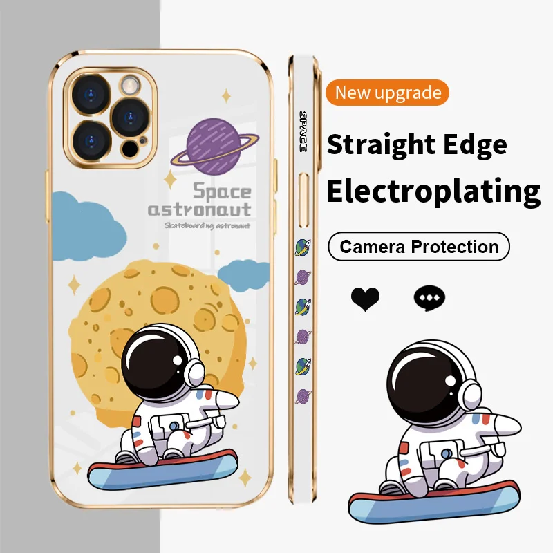 

Ultra Thin Plating Cover Case for iPhone 12 Pro Max Luxury Cute Astronaut Soft Bumper Protection Phone Case