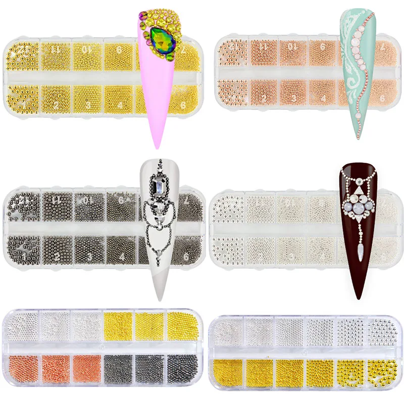 

1Box Mix Nail Stell Beads,6Size 0.8-3.0mm Nail Rhinestones Decorations Micro Steel Ball Gold/Silver/Black/Rose Gold Nail Beads
