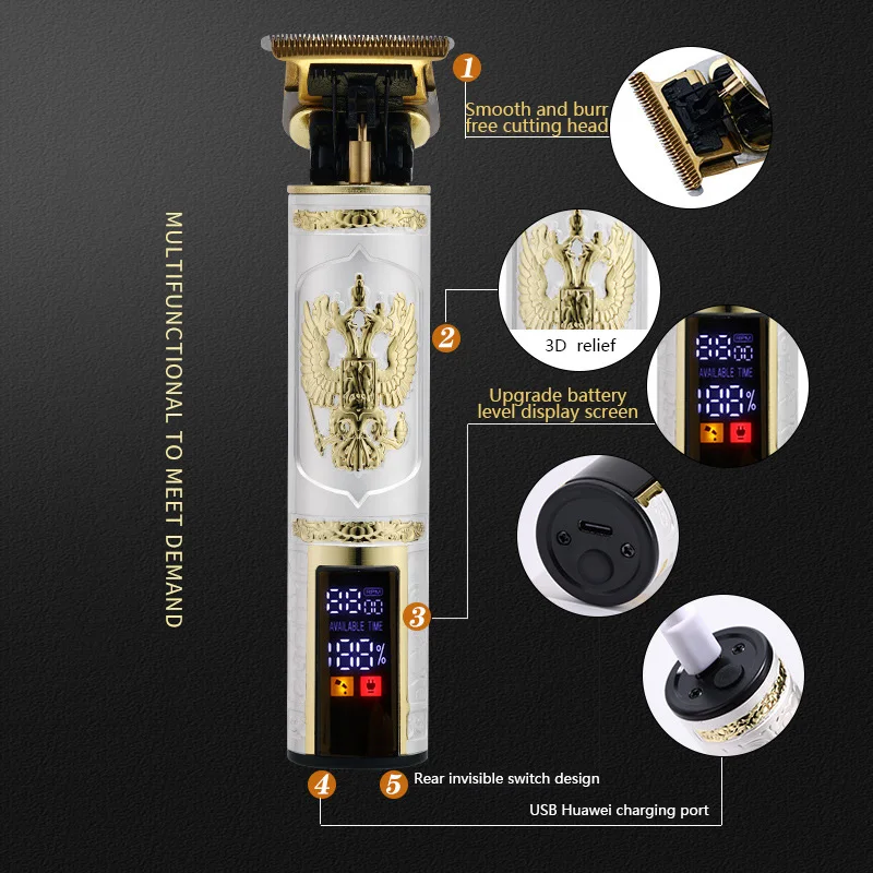 Домашняя электрическая машинка для стрижки волос T9 с ЖК-дисплеем перезаряжаемая