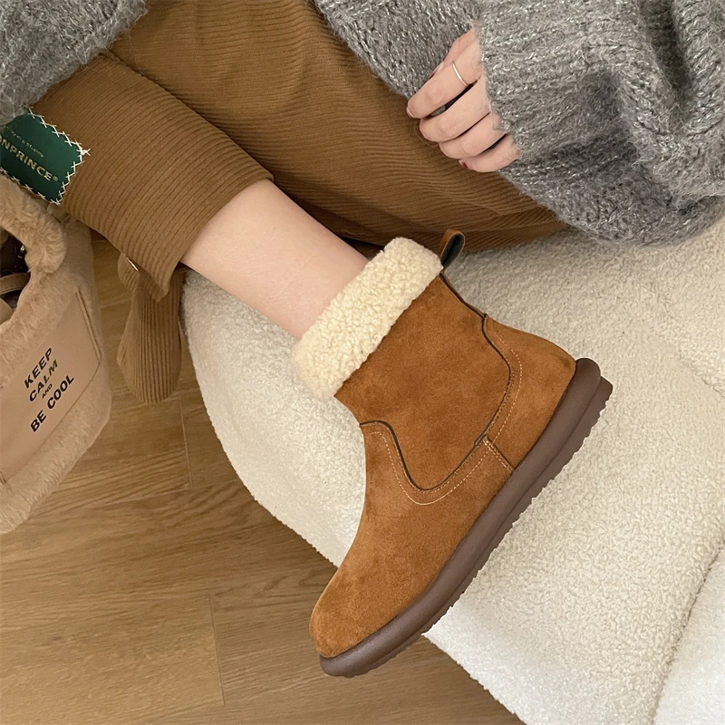 

Women's Winter Keep Warm Ankle Boots 2022 Flat Heels Non Slip Snow Boots Woman Comfortable Cotton Padded Shoes Female New 2023