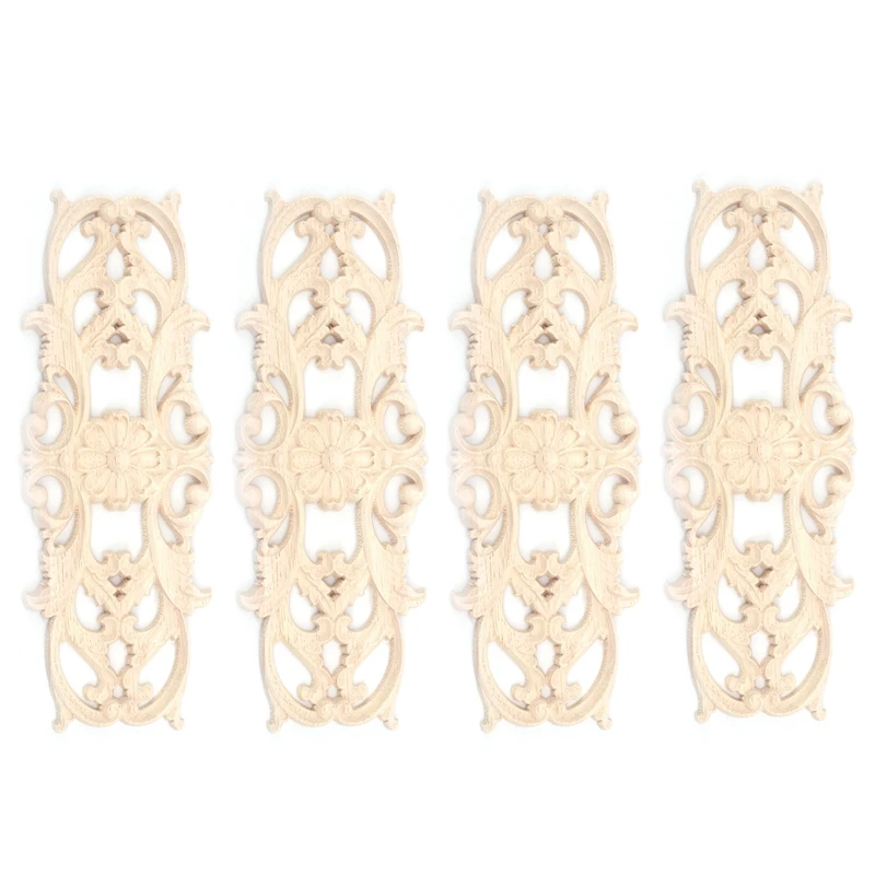 

4X Rubber Wood Carved Applique Retro Furniture Crafts Decor New(22.5 X 8Cm)