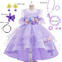 disney kids cosplay costume encanto isabela princess dress for girls fancy mesh flower layered dresses purple party ball gown