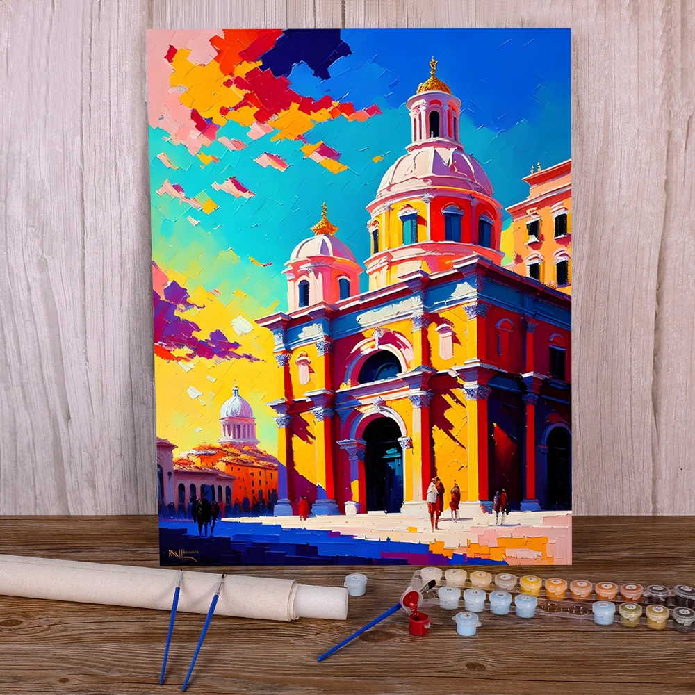 Пейзаж красивый город краска по номерам искусственные масляные краски 50*70