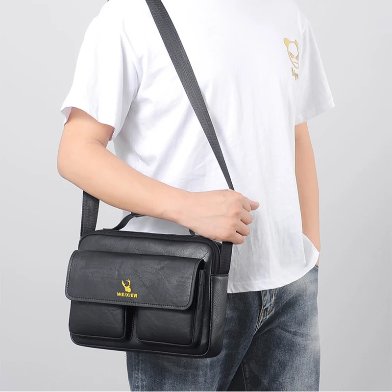 Vintage Shoulder Bag Mini Briefcase for Men Business Tote PU Leather Handbags Pouch Ipad Breifcases Square Side Crossbody Bag