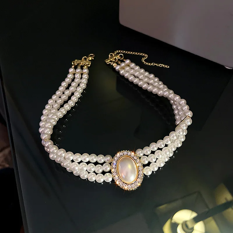 

The Elegant Light Luxury Three-layer Pearl Collar New Trend Jewelry Fashion Woman's Necklace Party Gift Wholesale