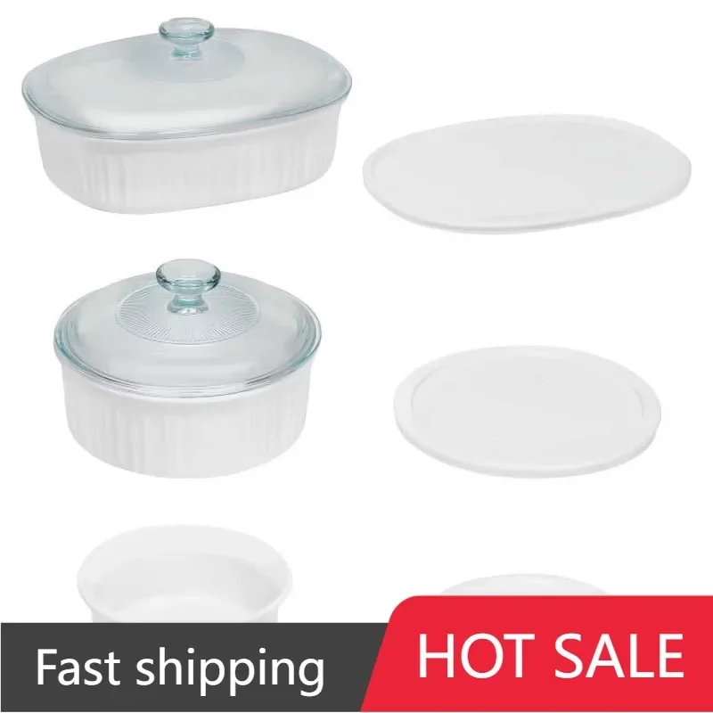 

CorningWare French White 8-Piece Ceramic Stoneware Casserole Set with Glass and Plastic Lids, Round & Oval