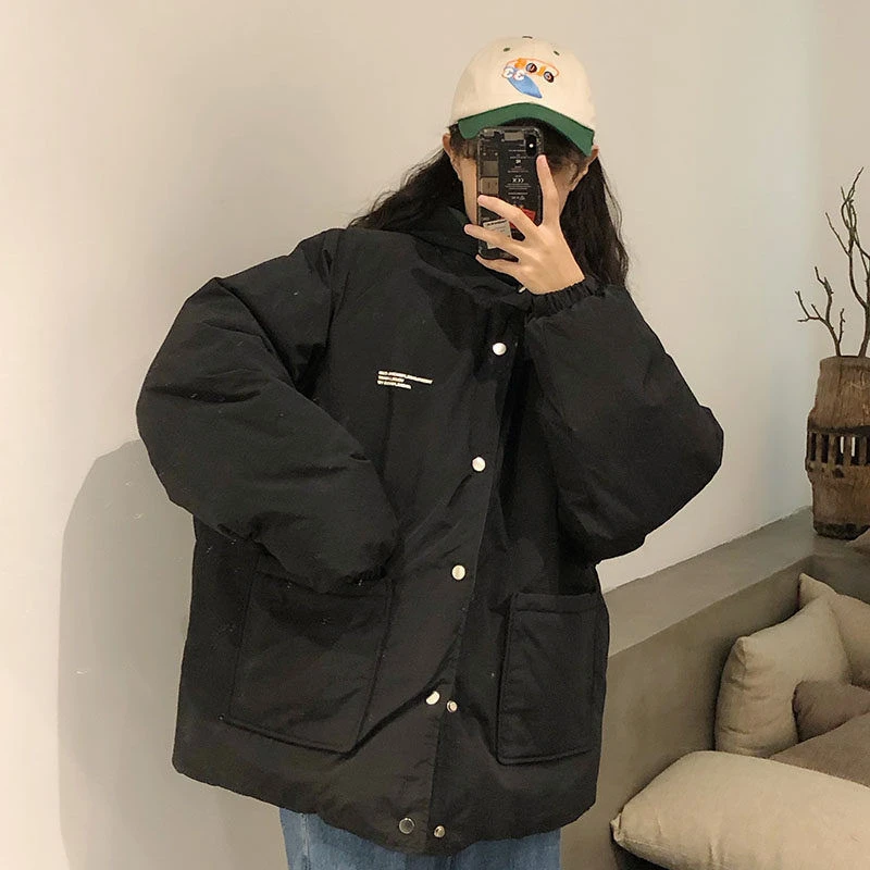 Two-sided Cotton-padded Jackets 2021 New Women Winter Clothing Oversize Tooling Korean Style Simple Bread Clothes Keep Warm Coat