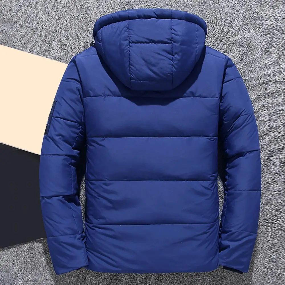 HOT SALES Winter Men Jacket Cotton Padded Anti-static Lining Zipper Placket Patch Coldproof Fluffy Filling Hooded Coat