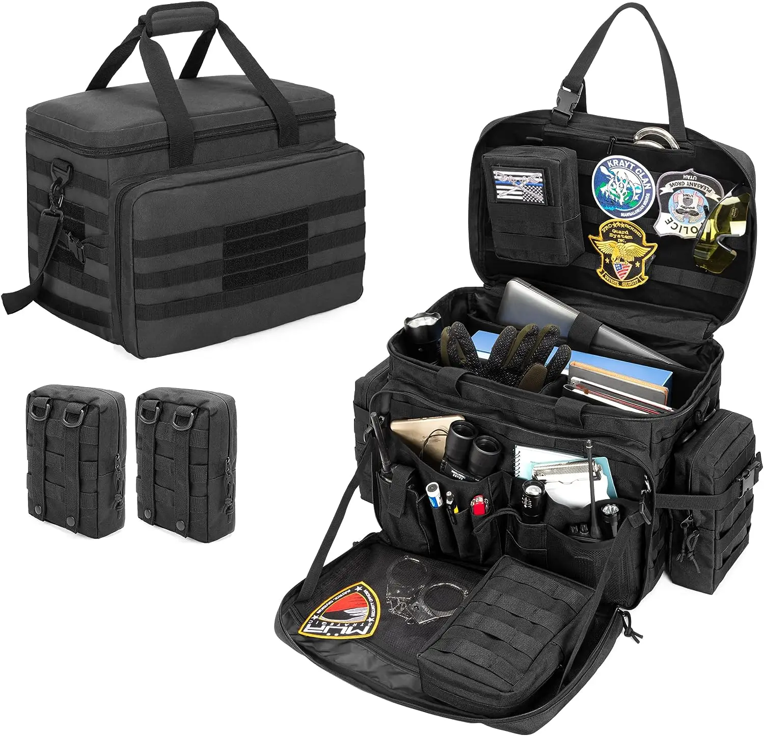

Bag Law Enforcement, Duty Bag for Police Equipment with 2 Detachable MOLLE Pouches & Laptop Layer (up to 15.6"), Police Taekwon