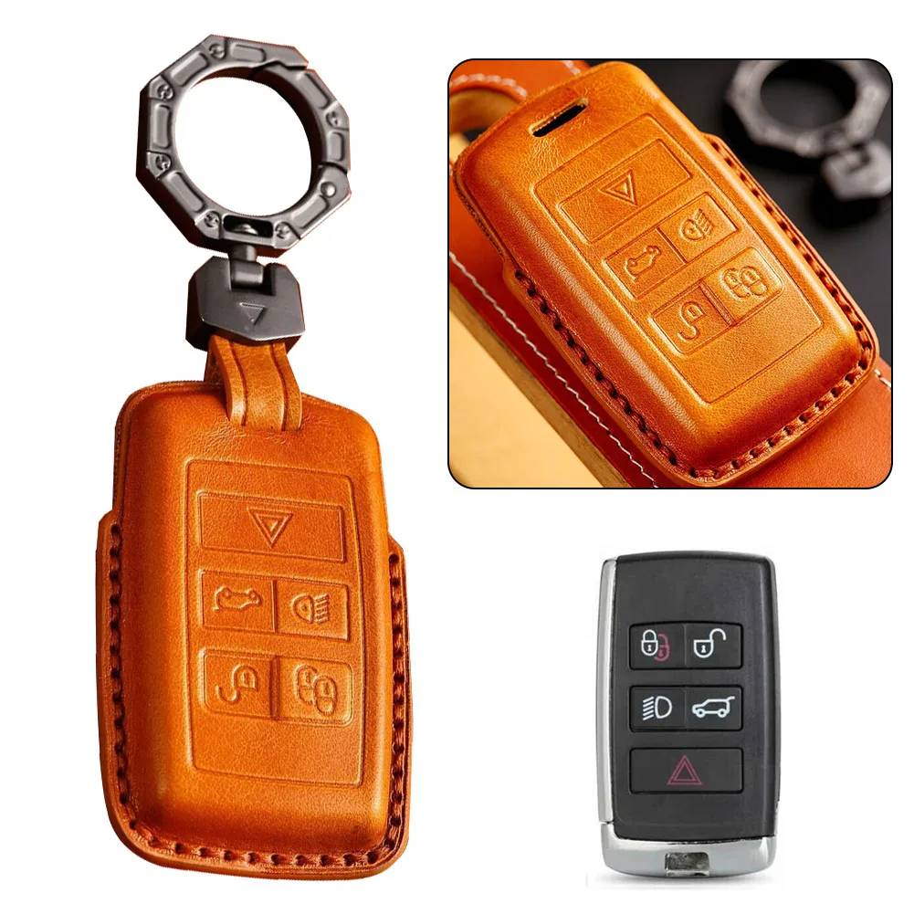 

Leather Car Remote Key Fob Case Cover For Land Rover Discovery For Jaguar Brown Key Case Bag Protector Anti Drop