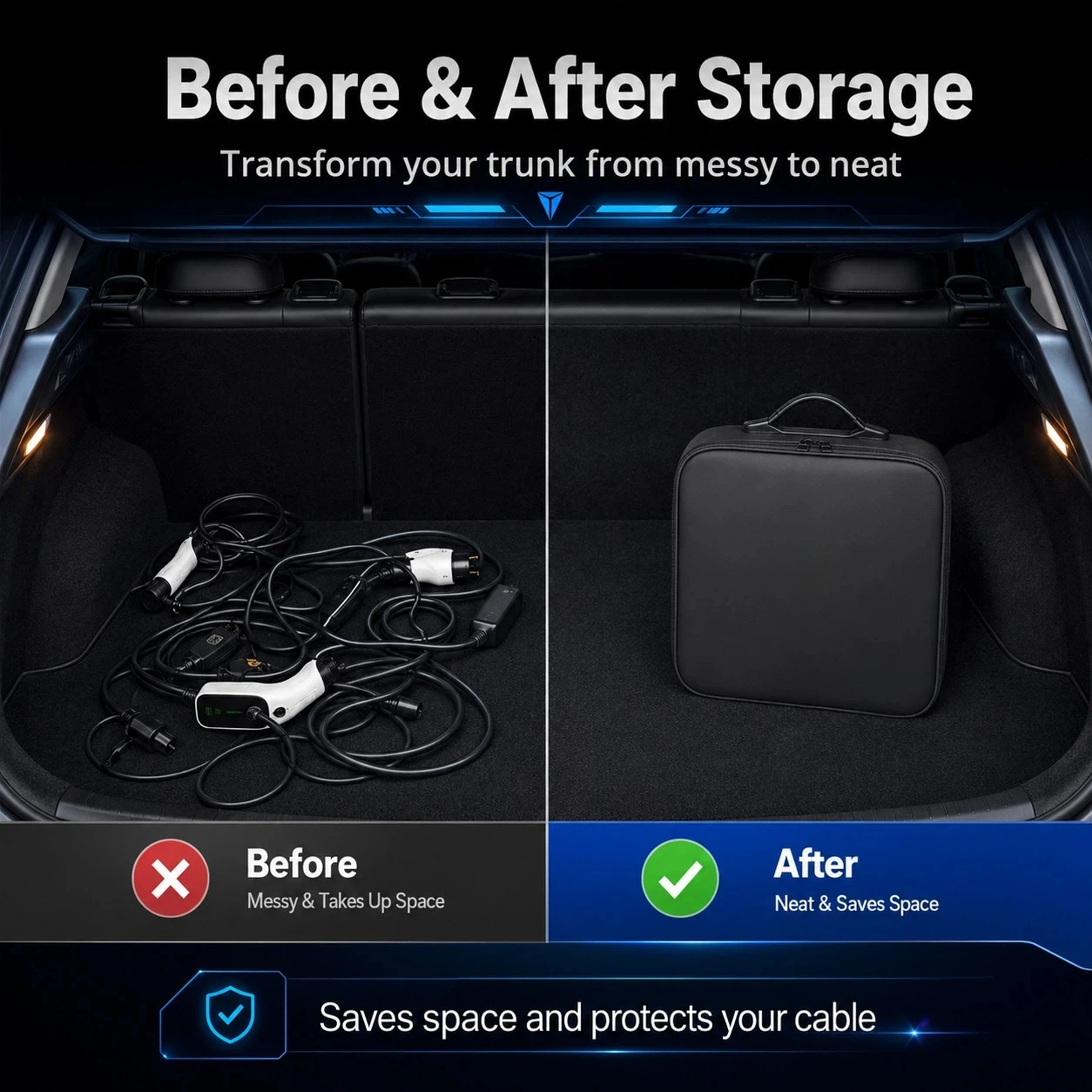 Фото Подходит для Volvo EX90/XC90/XC70/XC60/XC40 SPA Y20 P24: Сумка-органайзер для хранения зарядного кабеля электромобиля, органайзер для салона автомобиля №5