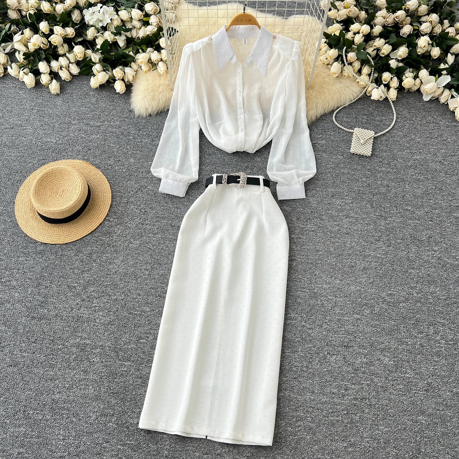 Basics с длинными пышными рукавами и отложным воротником однобортный шикарный топ в