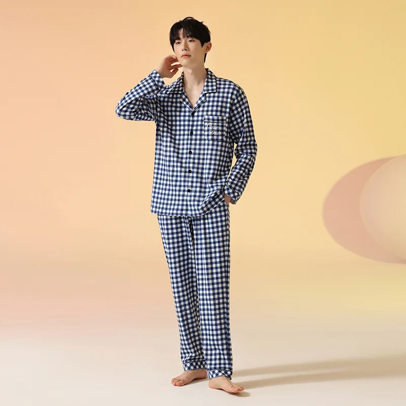 Autumn Casual Pajama Women Turn-Down Collar Long Sleeve Sleepwear Pants 2 Piece Sets Korean Pajamas Men Kawaii Home Clothes Suit