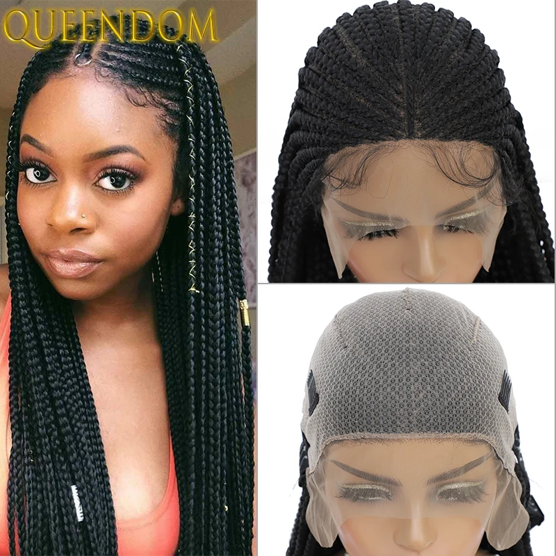 36 Inch Cornrow Box Braided Lace Frontal Wig Super Long Box Braids Wigs Lace Front Synthetic Knotless Braid Wigs for Black Women