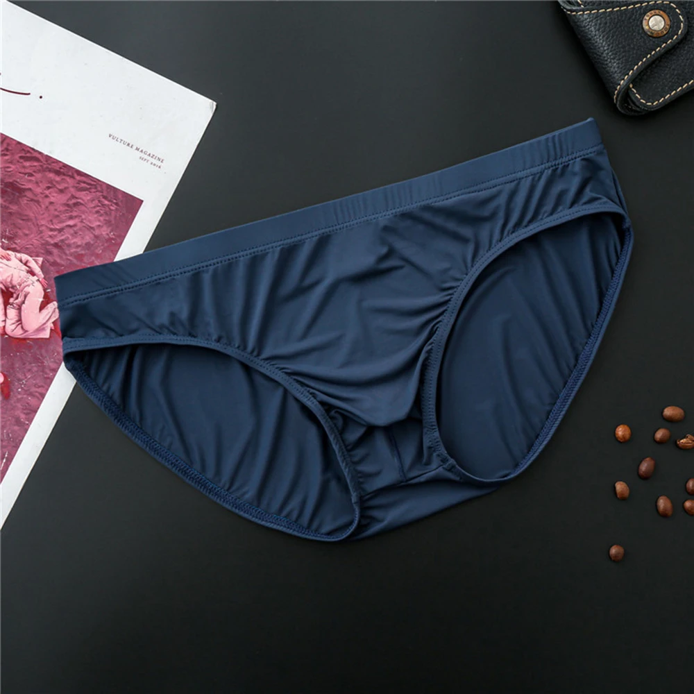 

Sexy Men Briefs Seamless U Convex Pouch Underwear Ice Silk Low-Waist Panties Underpants Breathable Solid Color Lingerie