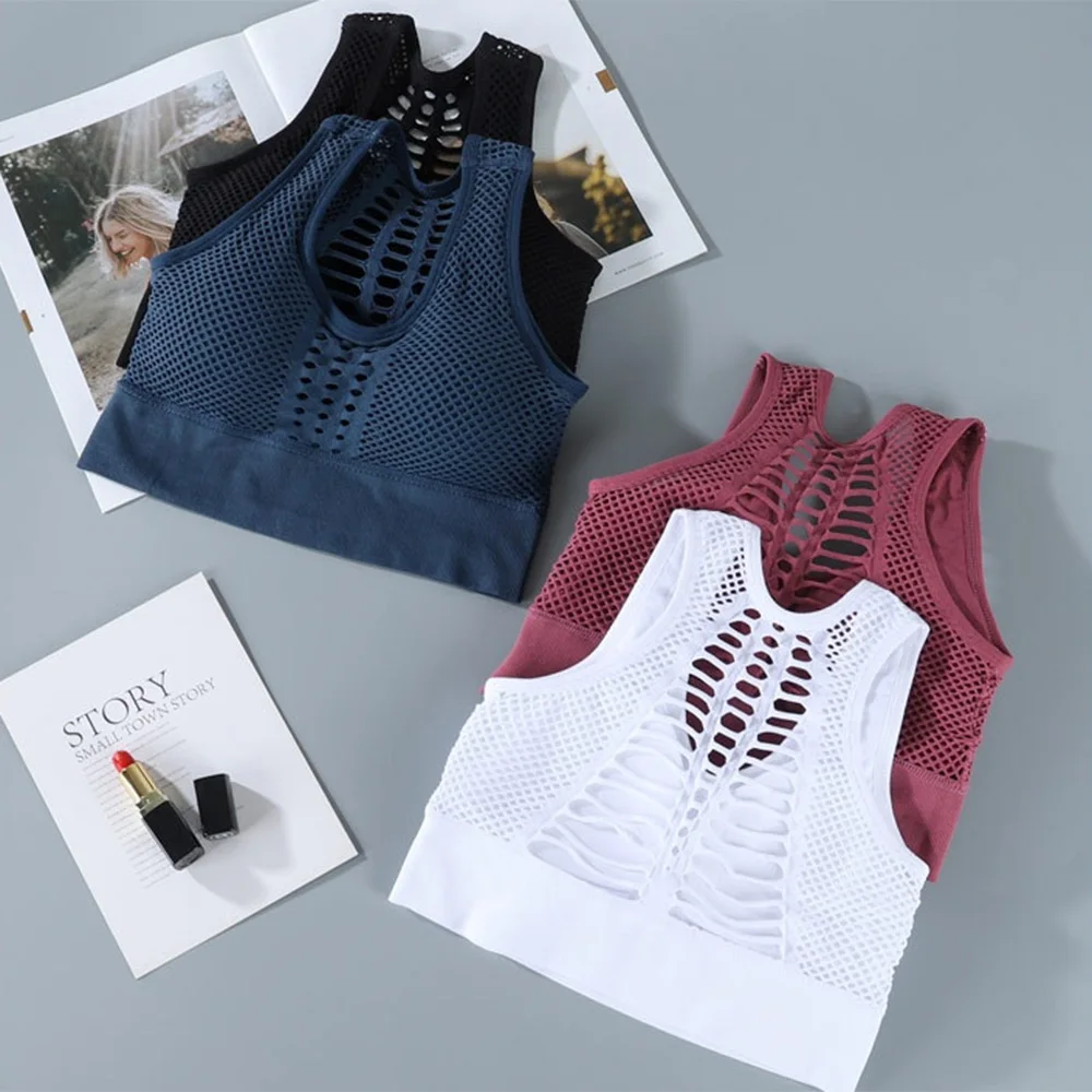 

Large Size Mesh Beautiful Back Sports Underwear Women's Shockproof Vest Gather Fitness Running Yoga Sports Bra