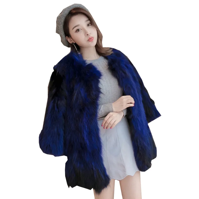 Autumn and Winter New Women's Fur Coat Imitation Raccoon Fur Faux Fox Fur Coat Jacket Thick Warm Casual Outwear Parka Coat