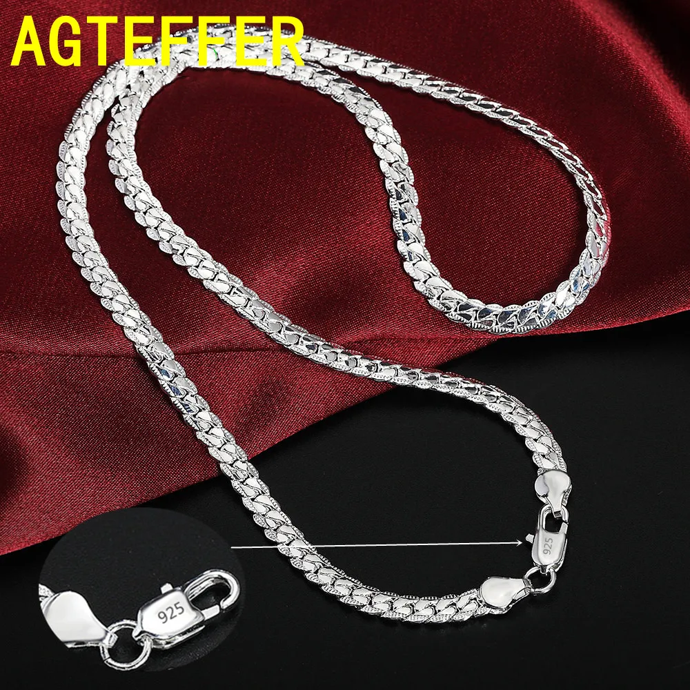 

AGTEFFER 925 Sterling Silver 6mm Full Sideways Necklace 18/20/24 Inch Chain For Woman Men Fashion Wedding Engagement Jewelry