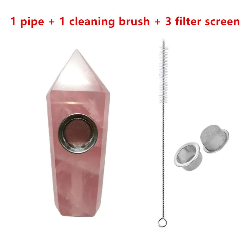 

3inch Natural Rose Quartz Crystal Smokey Pipe Amethyst GemStone Smoking Tube Healing Point Gifts box 1PC