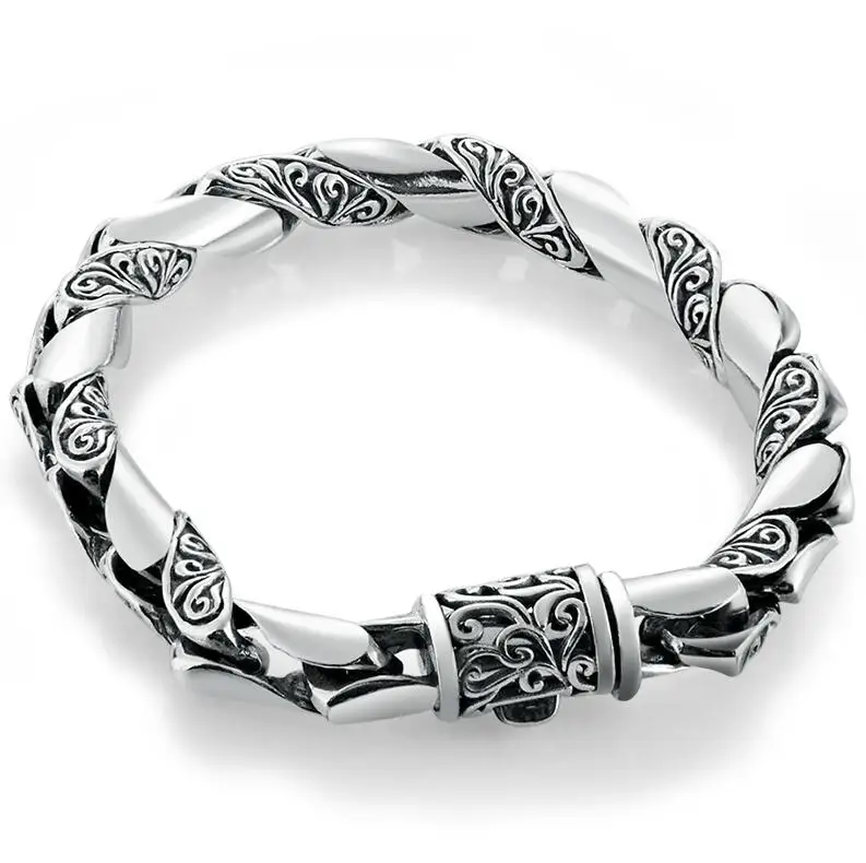 

Pure Silver S925 Tang Dynasty Flower Chain & Link Bangle Bracelet 925 Sterling Vintage Jewelry Brand New Original Men (HY25A)