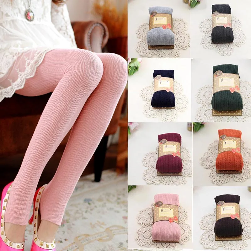 

Thicken Warm Twist Striped Woman tights Autumn Winter Pantyhose Cotton knitted stockings Multi colors Collant Femme Strumpfhose