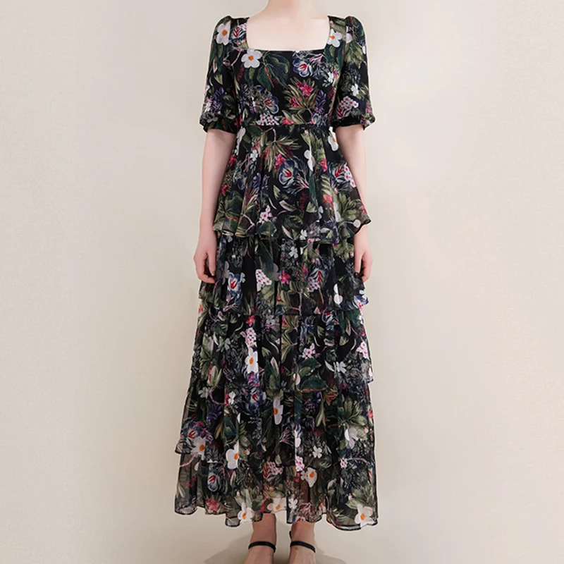 

Женское шифоновое платье с цветочным принтом, с оборками