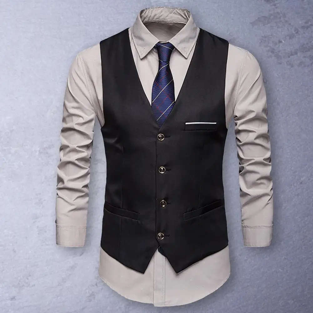 

Casual Vest Jacket Super Soft Suit Vest Slim Fit Pure Color Single Breasted Waistcoat Dressing