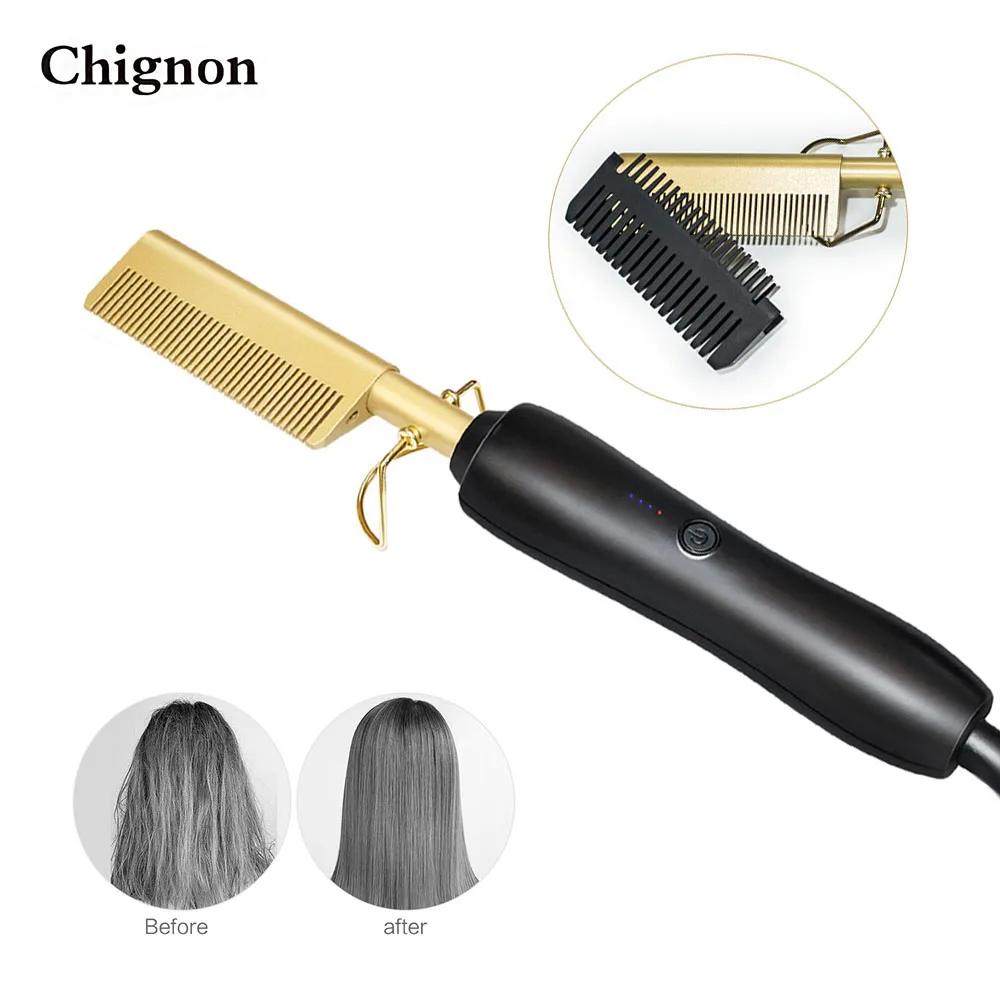 Multifunction Hair Straightener Hot Heating Comb Flat Irons 2 in 1 Hair Straight Styler Corrugation Curling Iron Electric Comb