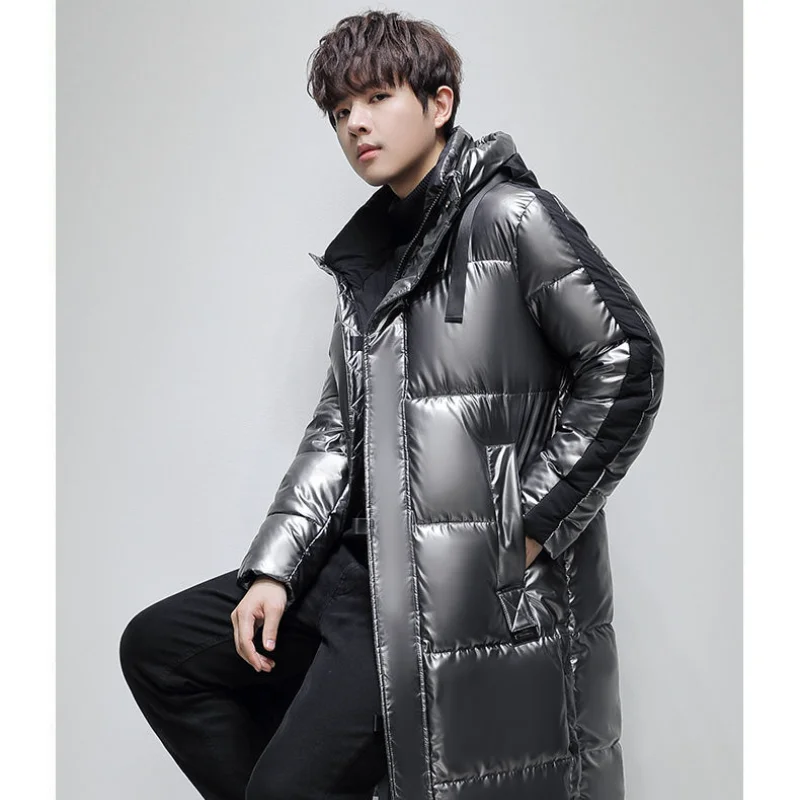 Bright White Duck Down Jacket Winter New Mid-length Over-the-knee Thickened Men's Youth Trend Coat