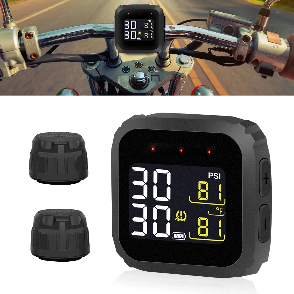 

LEEPEE Motorcycle Real Time TPMS Wireless LCD Display External Sensors Waterproof M3 Moto Tire Pressure Monitoring System
