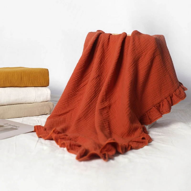 

Muslin Swaddle Blanket for Infant Newborn Toddler Soft Cotton Swaddling Receiving Blanket with Ruffle Baby Wrap Blanket