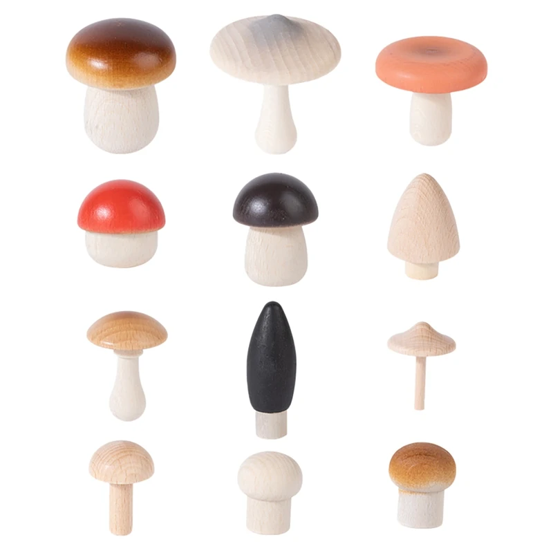 

14Pcs Wooden Mushroom Set Natural Unfinished Mushroom DIY Toy Dolls Ornament Handmade Kids Toy