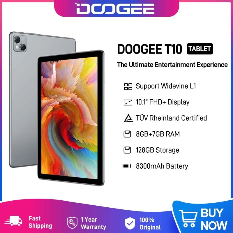 Doogee T10 Tablet 10.1" Ips Fhd+ Display Con Certificazione Tüv Rheinland Octa Core Android 12 Tablet 13Mp Fotocamera Principale 8300Mah Batteria Tabl