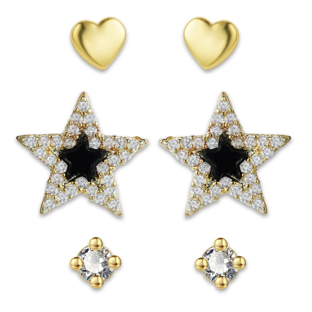 

Cute Star Heart Jewelry Set Crystal Gold Stud Earrings Sets for Girls Fashion Women's Jewelry Sets New