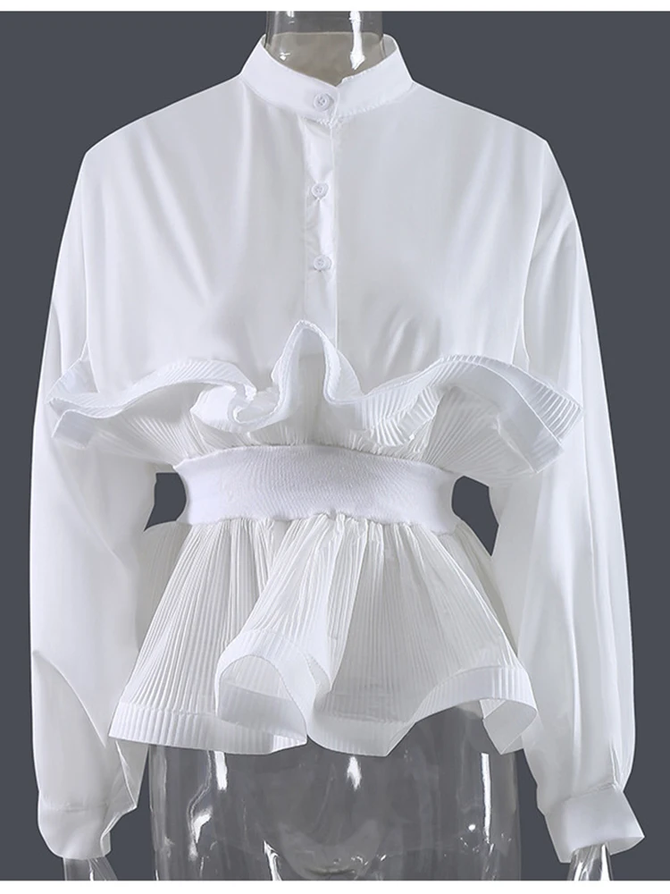 [EAM] женская зеленая плиссированная винтажная блузка новая свободная рубашка с