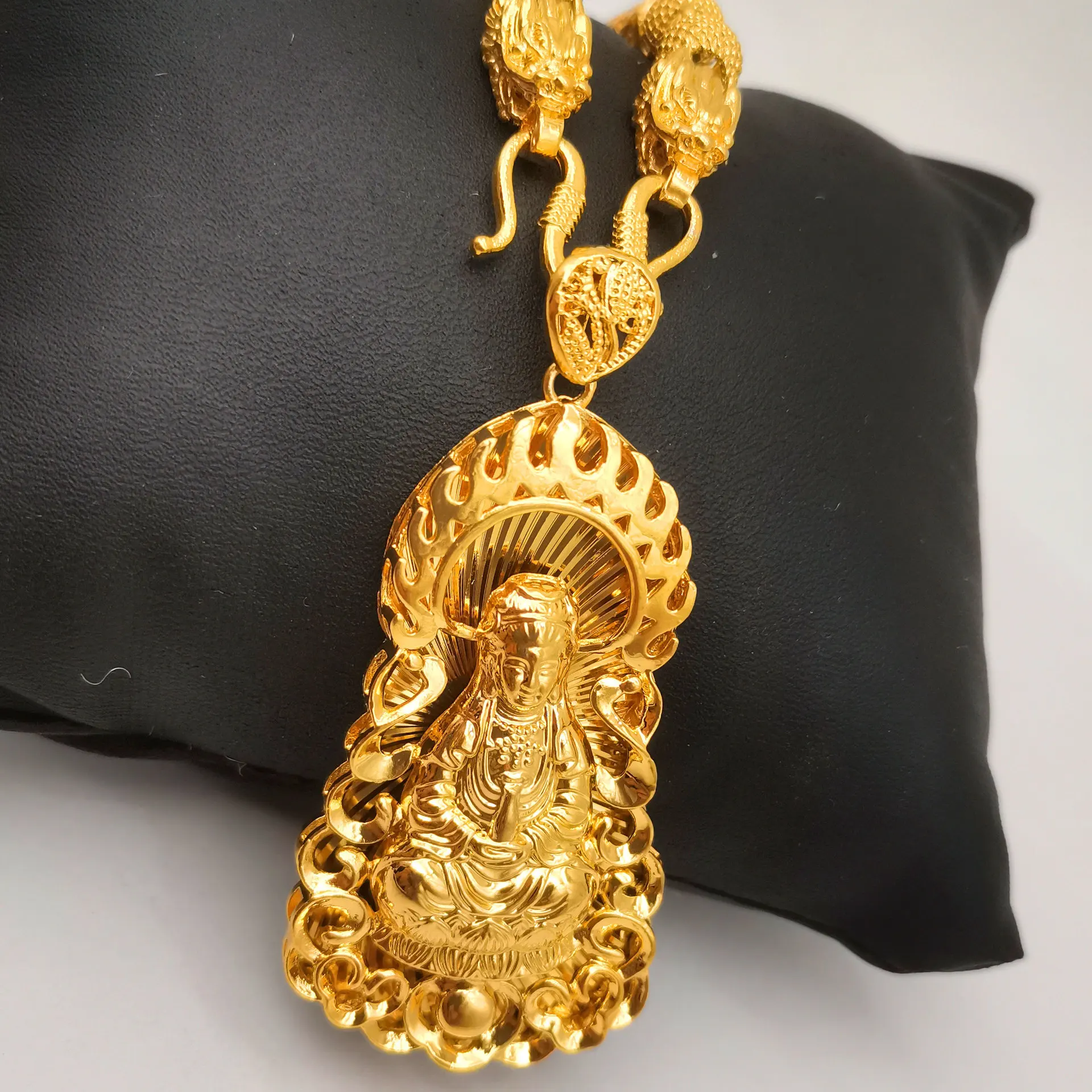 Большая подвеска Shajin Flame Guanyin Вьетнам Shajin Kuaishou Douyin живые медные вакуумные Позолоченные ювелирные изделия оптом