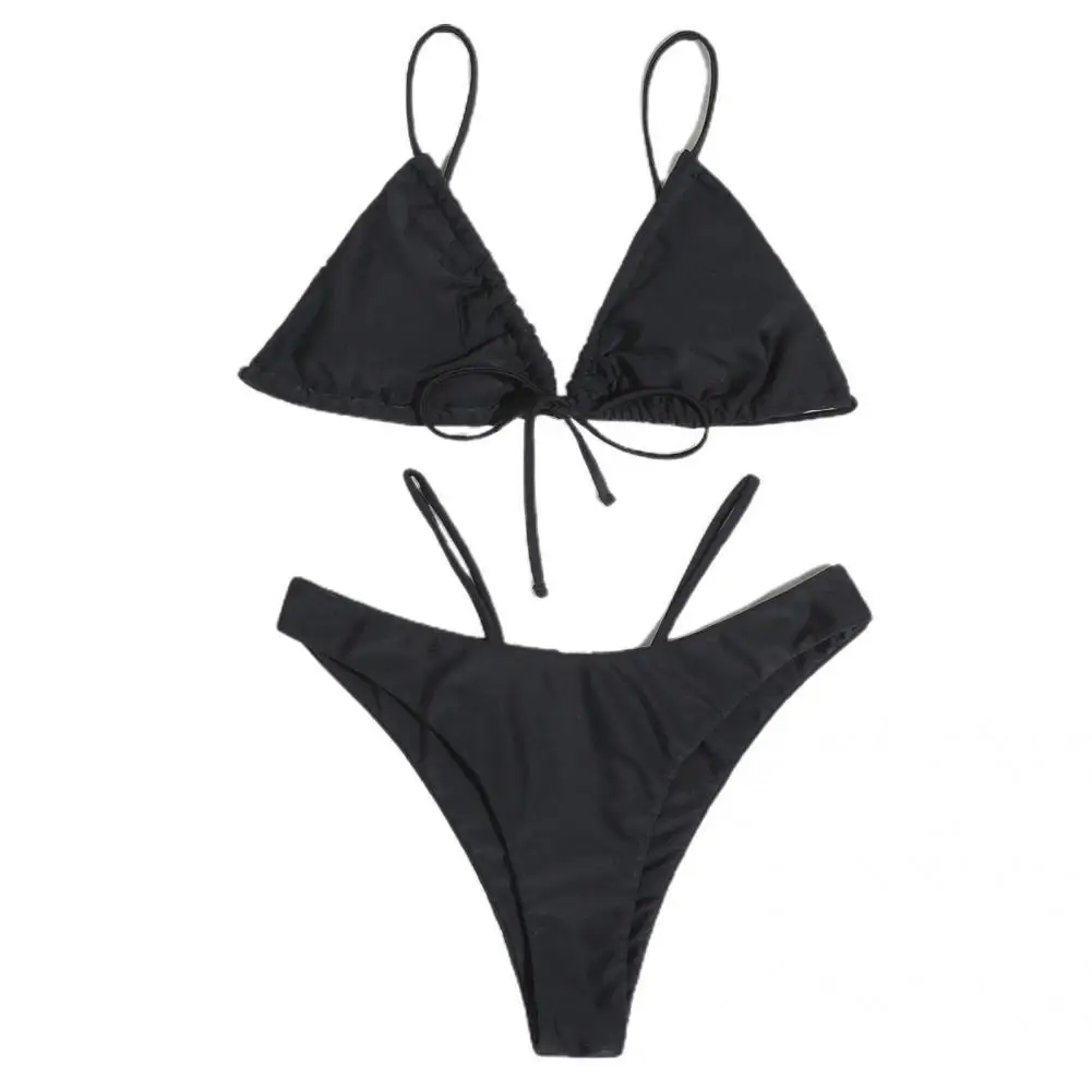 

Attractive Solid Color Lady Swimwear Set Swimsuit Backless High Elasticity