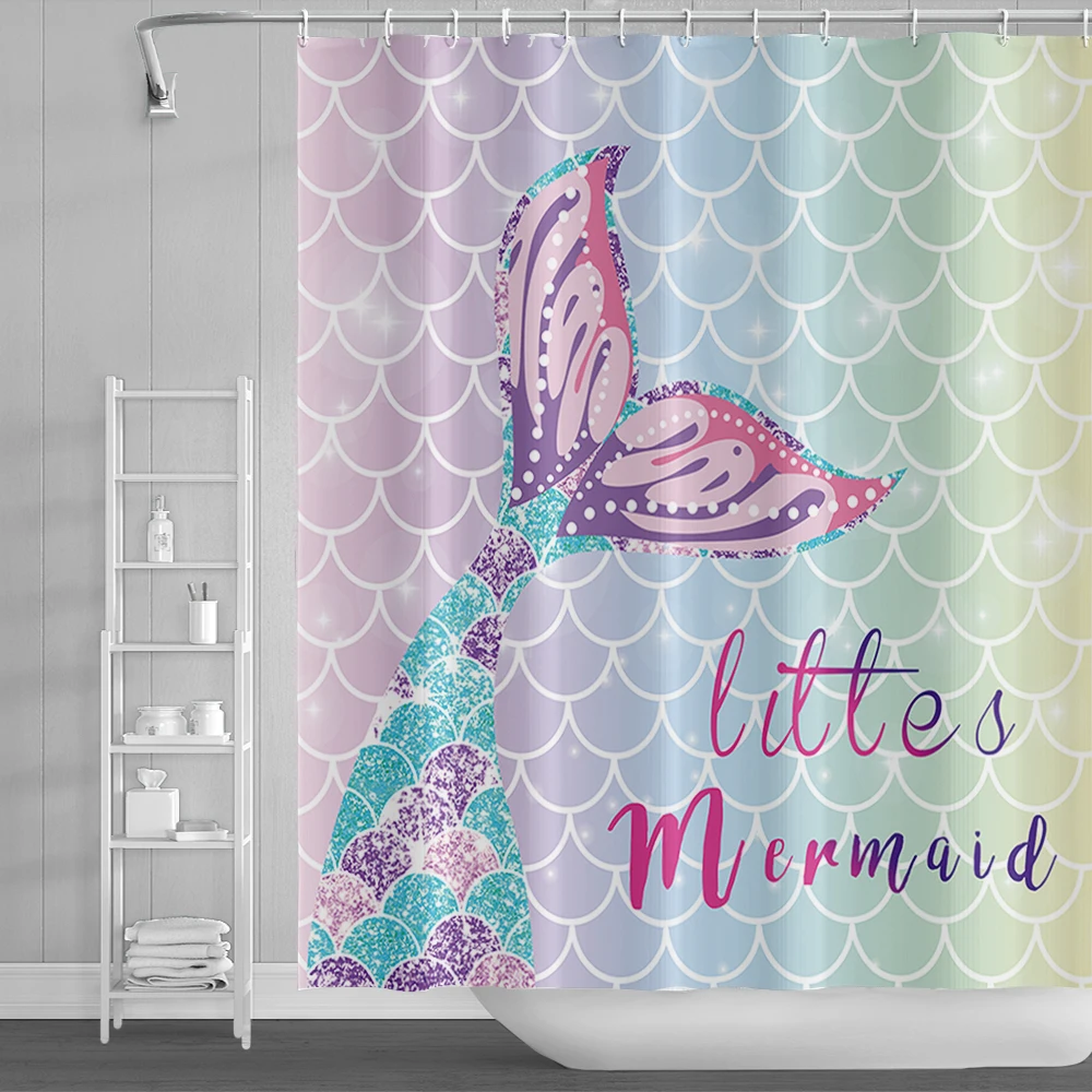 

Colorful Gradient Fish Scales Shower Curtain Waterproof Home Decoration Cartoon Whale Mermaid Tail Bathroom Curtain With Hooks