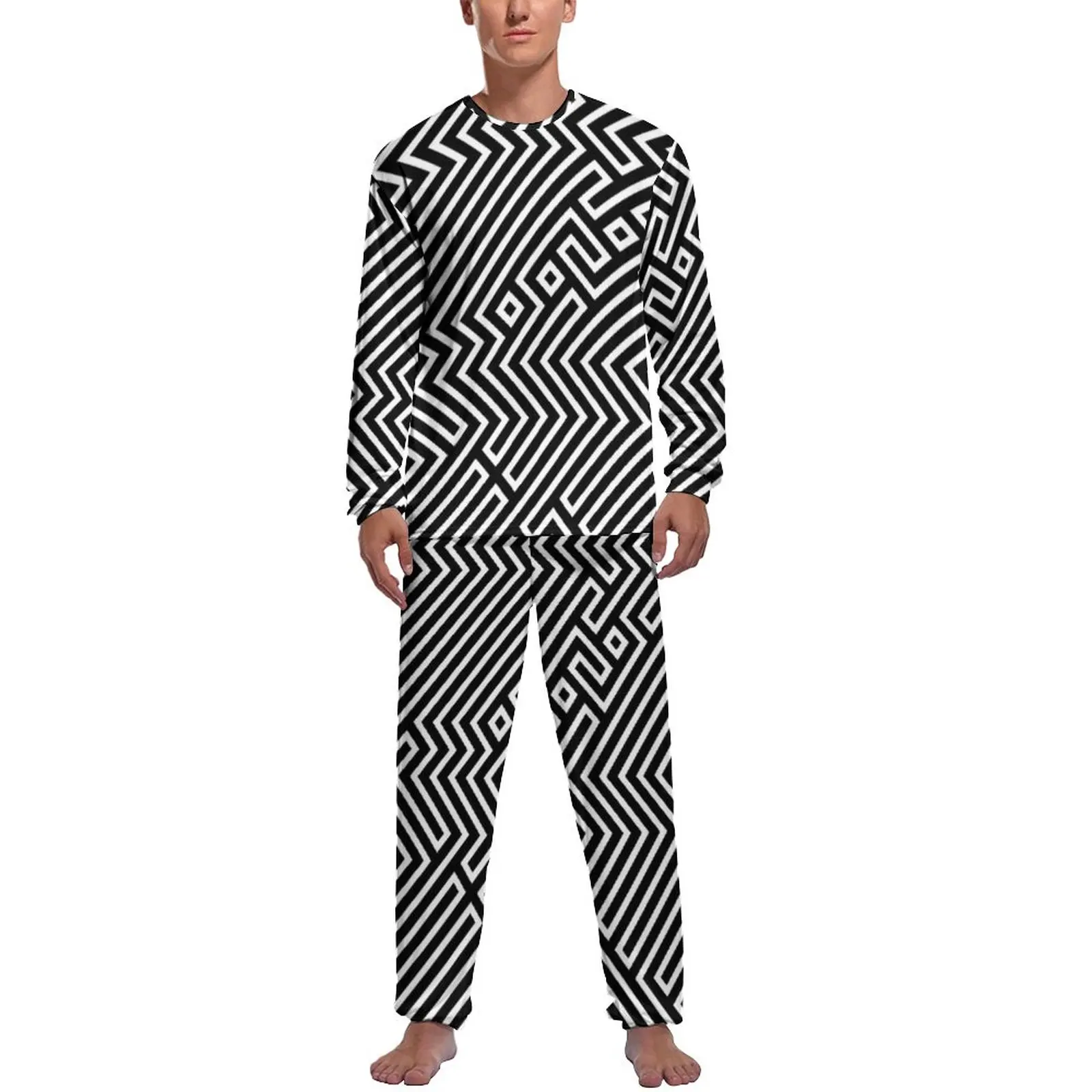 Abstract Geometry-2 Pajamas Spring Zebra Animal Print Casual Nightwear Men 2 Piece Graphic Long-Sleeve Kawaii Pajama Sets