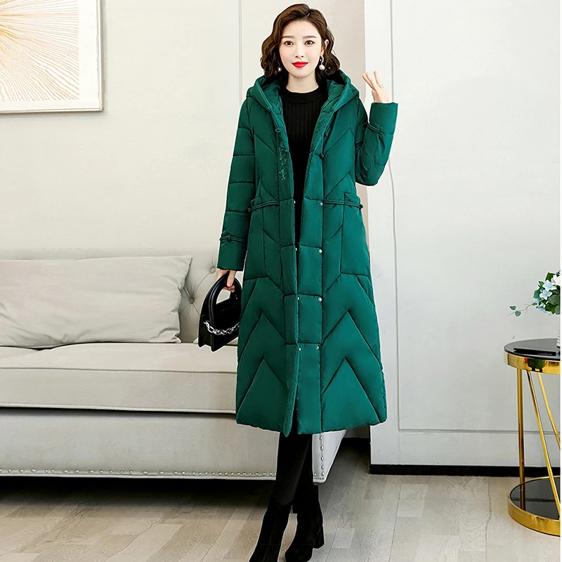 

Warm Women's Long Parkas Solid Hooded Long Sleeve Ladies Casual Winter Jacket Thick Quilted Embroidery Overcoat for Female