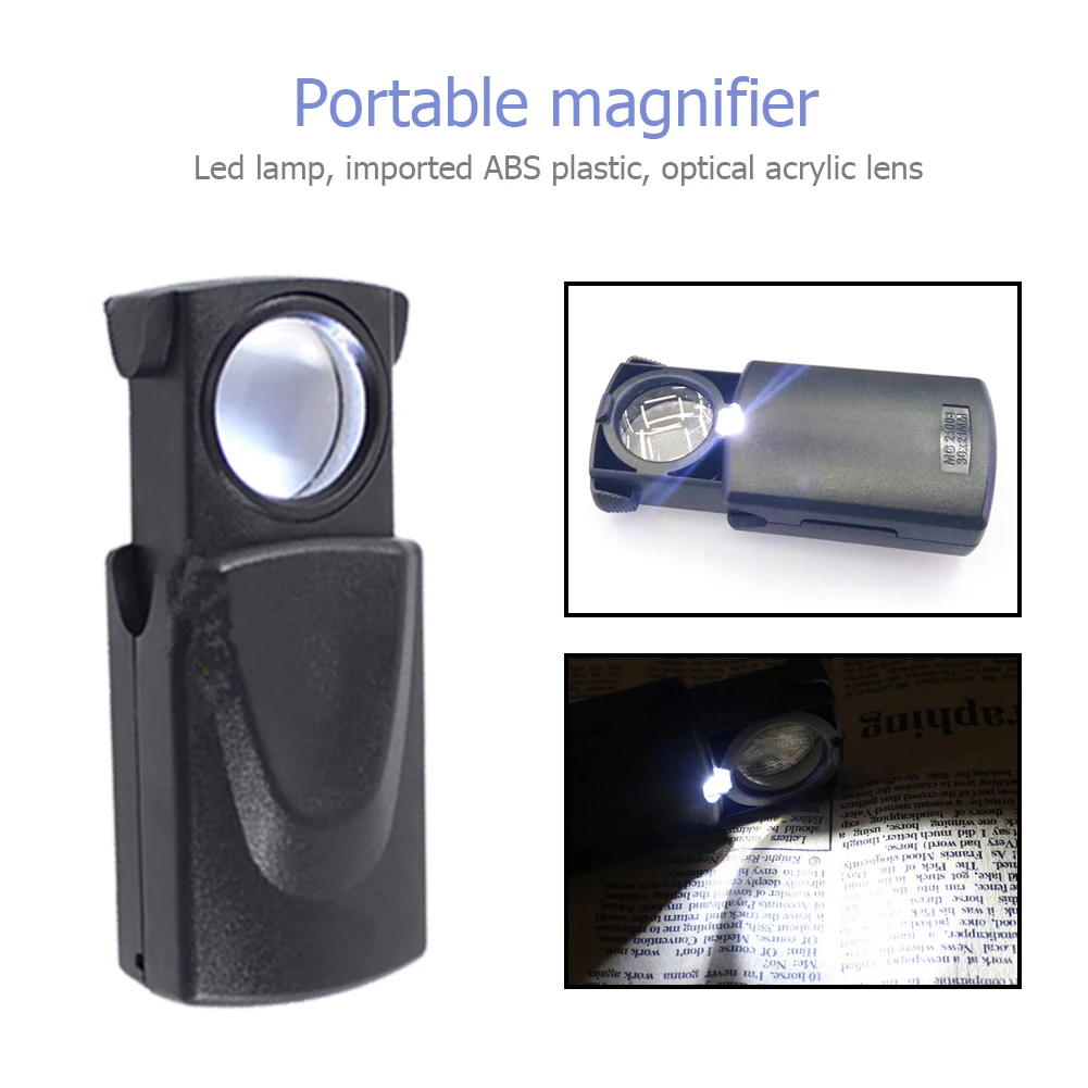 

30X Pull-type Jewelry Magnifier Mini Pocket Hand Magnifying Glass Portable Microscope Loupe Optical Lens Tool LED Light