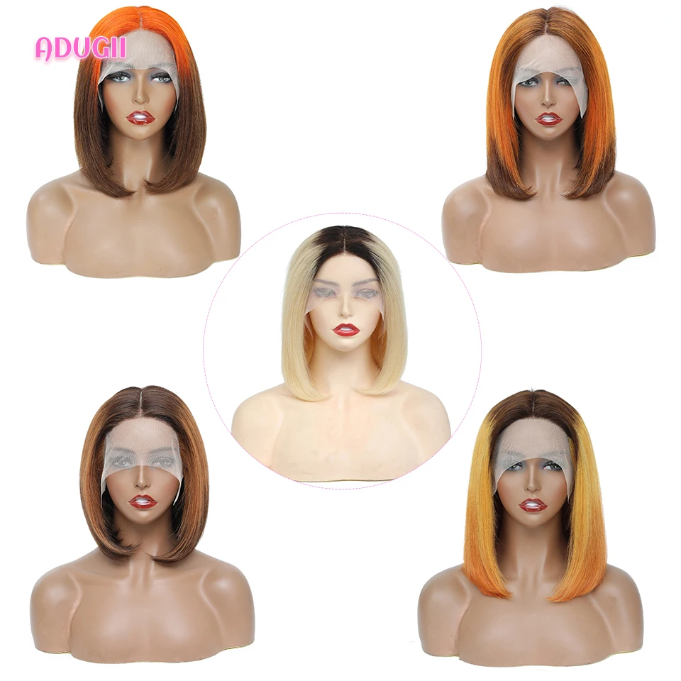 Short Straight Lace Bob Wigs Brazilian Hair Orange Brown Colored Lace Front Human Hair Wigs For Women T Part Remy Hair Bob Wig
