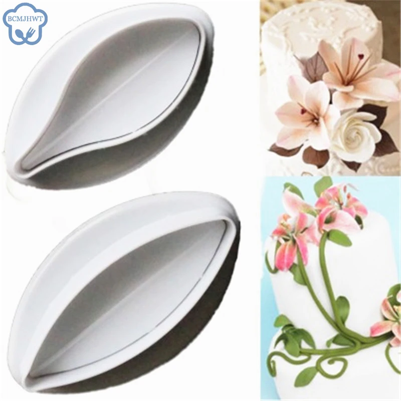 2PCS 3D  Lily Plunger Cookie Cutter DIY Blossom Flower Cake Fondant Mold Plastic Cake Decorating Tools Baking Accessories