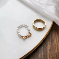 2pcs fashion sweet pearl rings set for women girls korean style aesthetic golden index finger rings female charm jewelry gifts