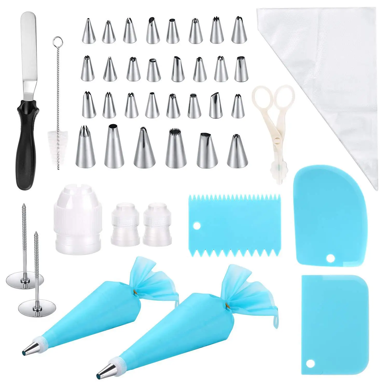 

58Pcs Piping Nozzle Set Korean Piping Nozzle Piping Bag Cream Mouth Scraper Cake Decoration Kitchen Accessories Cupcake Liners