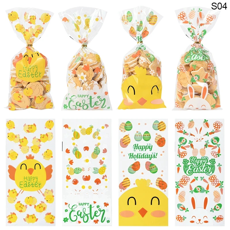 

50pcs/lot Happy Easter Candy Bags Plastic Gifts Bag Baking Packaging Bags Cartoon Easter Eggs Bunny Snack Candy Cookies Bags