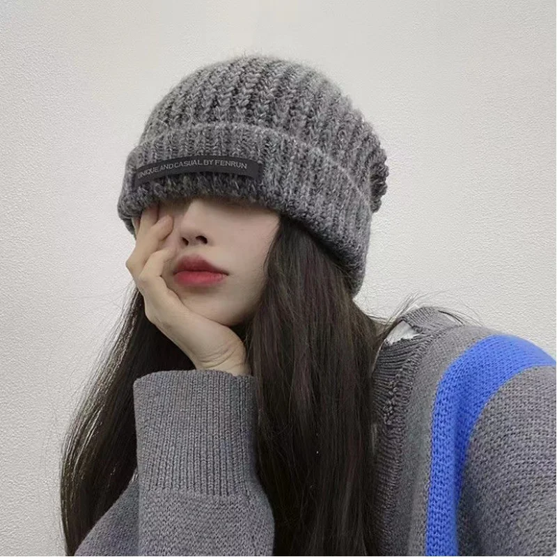 

New Women's Autumn and Winter New Fashion All-Match Big Head Circumference Wool Show Face Small Thermal Knitting Beanie Hat