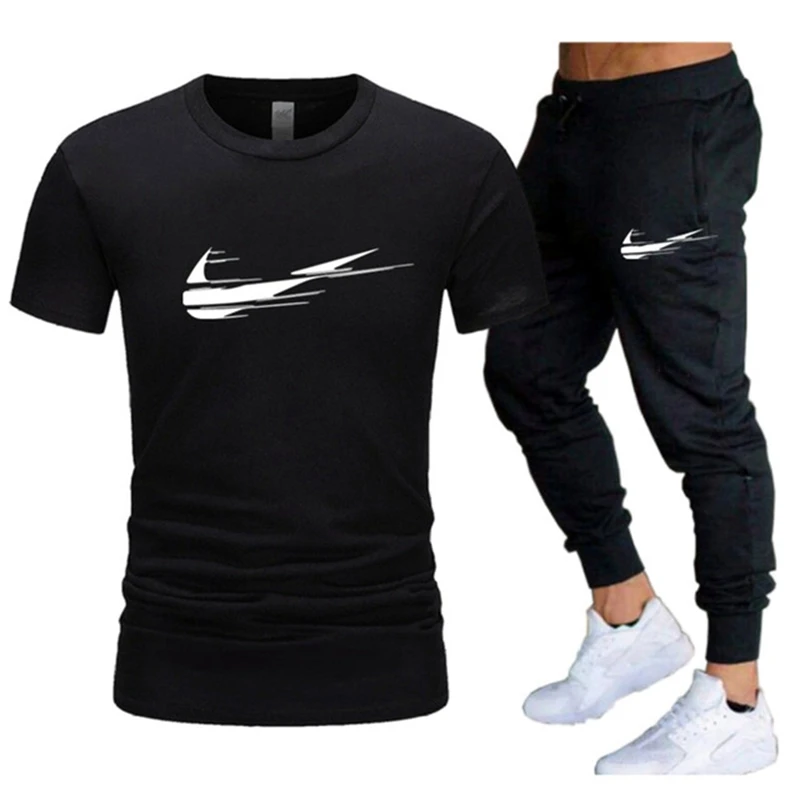 

2022 New Summer Men's Printed Sportswear T-Shirt Pants Two Piece Hooded Fashion Jogging Sportswear Set