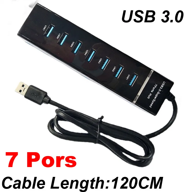 USB 3.0 4/7 Ports Hub Splitter Adapter Cable length 30/120cm